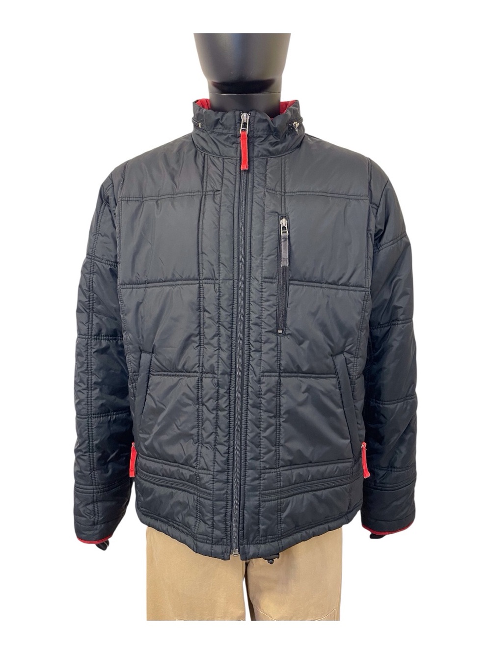 Nautica Black Quilted Puffer Jacket with Red Accents,L